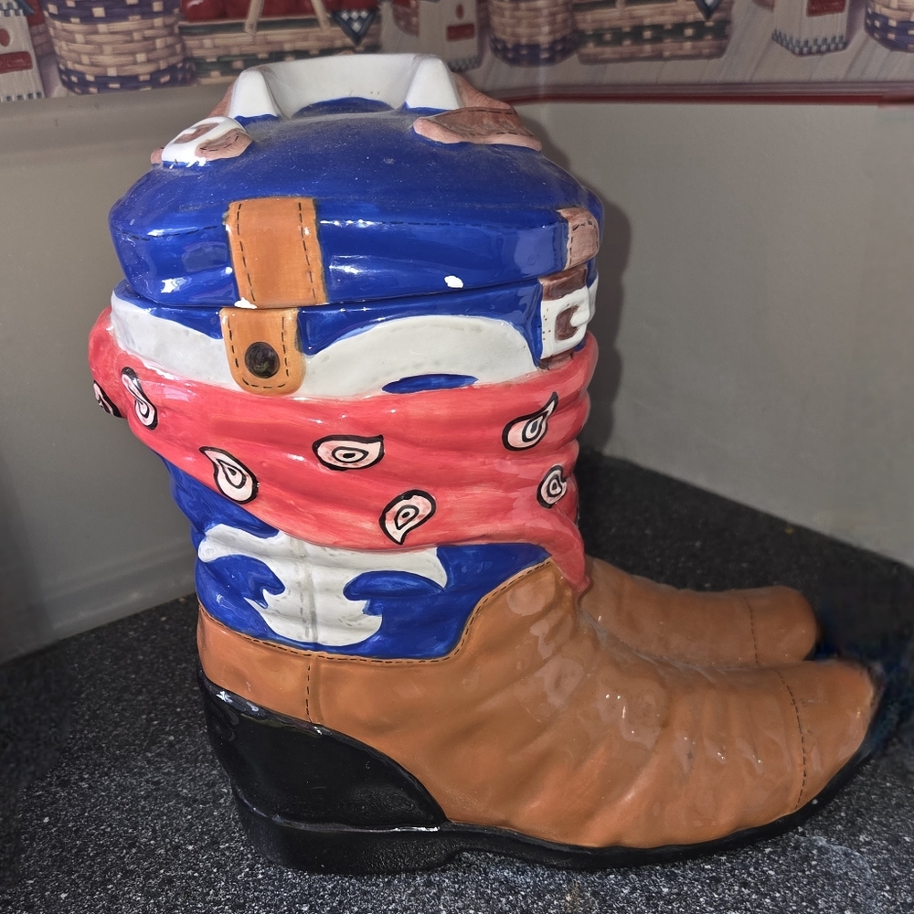 Unique Vintage Cowboy Boot Cookie Jar Real Cowboys Eat Cookies From Their Boots